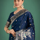 Monjolika Fashion Gorgeous Blue Woven Banarasi Designer Satin Silk Saree | Swadesiicart