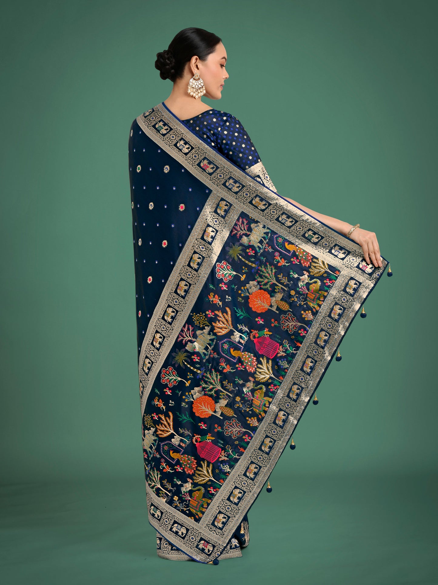 Monjolika Fashion Gorgeous Blue Woven Banarasi Designer Satin Silk Saree | Swadesiicart