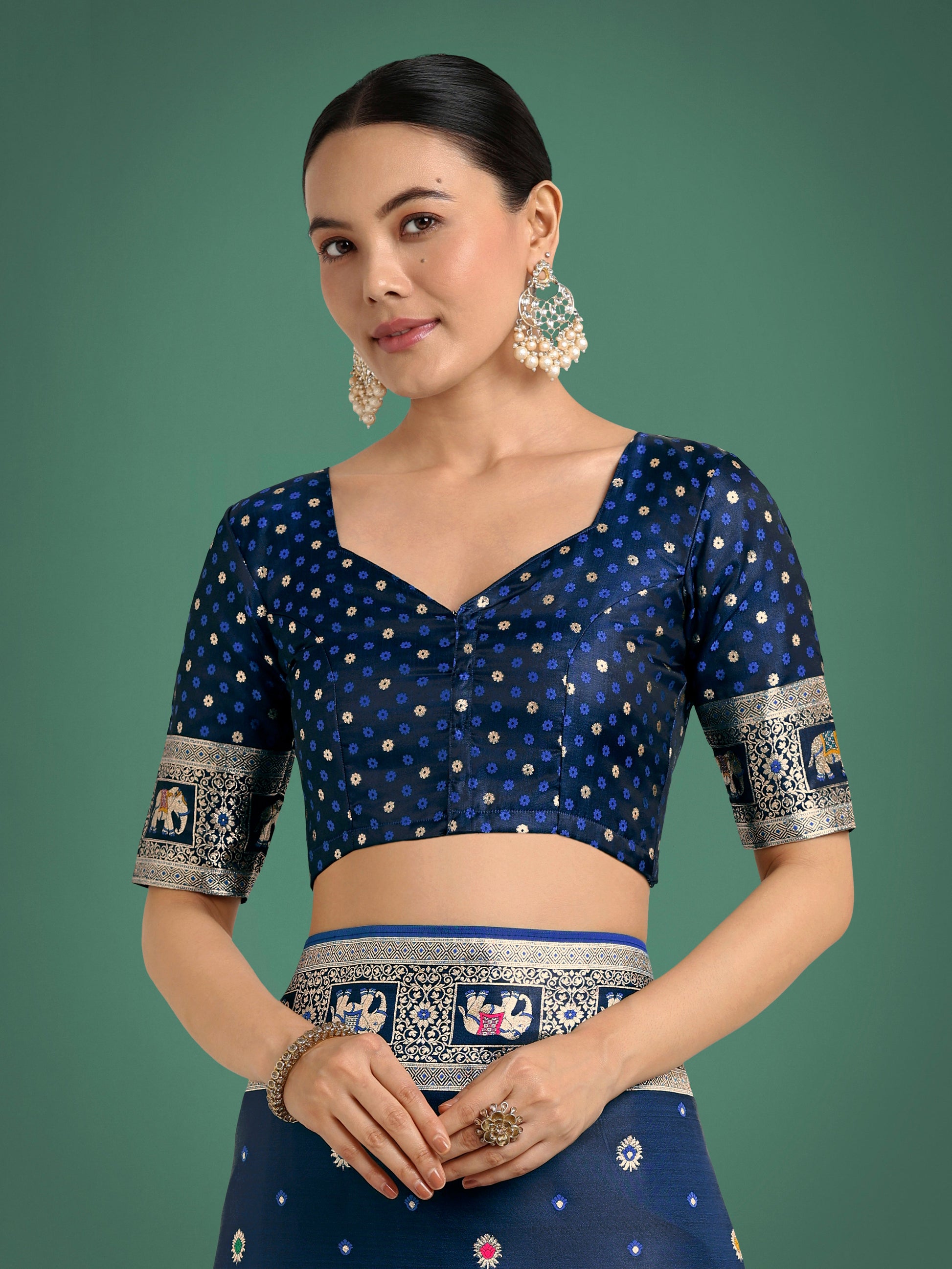 Monjolika Fashion Gorgeous Blue Woven Banarasi Designer Satin Silk Saree | Swadesiicart