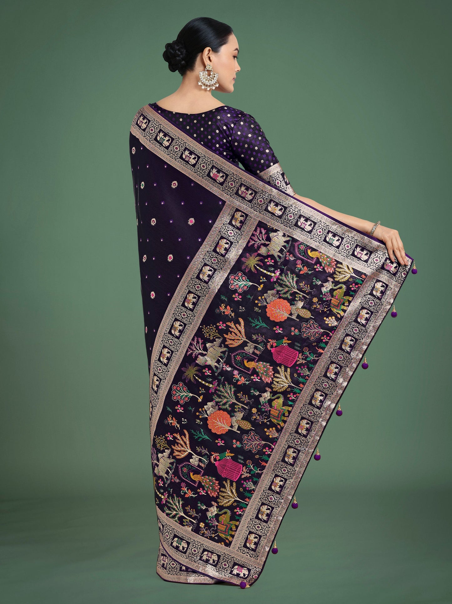 Monjolika Fashion Gorgeous Purple Woven Banarasi Designer Satin Silk Saree | Swadesiicart