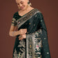 Monjolika Fashion Gorgeous Dark Green Woven Banarasi Designer Satin Silk Saree | Swadesiicart