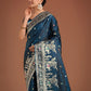 Monjolika Fashion Gorgeous Dark Teal Woven Banarasi Designer Satin Silk Saree | Swadesiicart