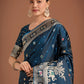Monjolika Fashion Gorgeous Dark Teal Woven Banarasi Designer Satin Silk Saree | Swadesiicart
