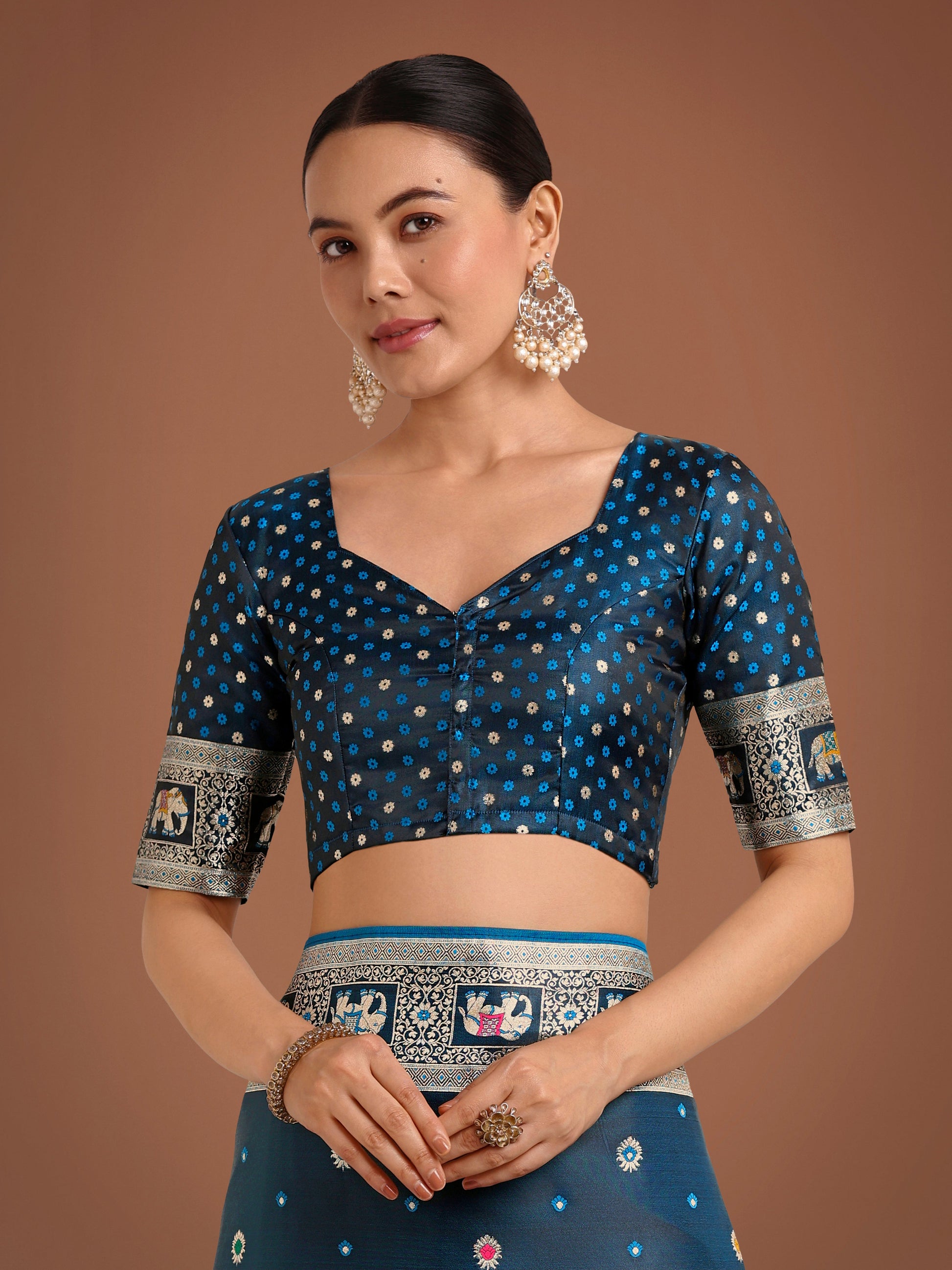 Monjolika Fashion Gorgeous Dark Teal Woven Banarasi Designer Satin Silk Saree | Swadesiicart