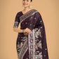 Monjolika Fashion Gorgeous Wine Woven Banarasi Designer Satin Silk Saree | Swadesiicart