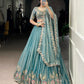 Lorenvalley Fashion Skyblue Zari Shimmer Sequins and Thread Embroidery Work Lehenga Choli with Dupatta - Swadesiicart