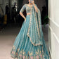 Lorenvalley Fashion Skyblue Zari Shimmer Sequins and Thread Embroidery Work Lehenga Choli with Dupatta - Swadesiicart