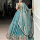 Lorenvalley Fashion Skyblue Zari Shimmer Sequins and Thread Embroidery Work Lehenga Choli with Dupatta - Swadesiicart