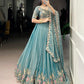 Lorenvalley Fashion Skyblue Zari Shimmer Sequins and Thread Embroidery Work Lehenga Choli with Dupatta - Swadesiicart