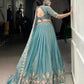 Lorenvalley Fashion Skyblue Zari Shimmer Sequins and Thread Embroidery Work Lehenga Choli with Dupatta - Swadesiicart