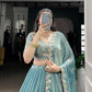 Lorenvalley Fashion Skyblue Zari Shimmer Sequins and Thread Embroidery Work Lehenga Choli with Dupatta - Swadesiicart