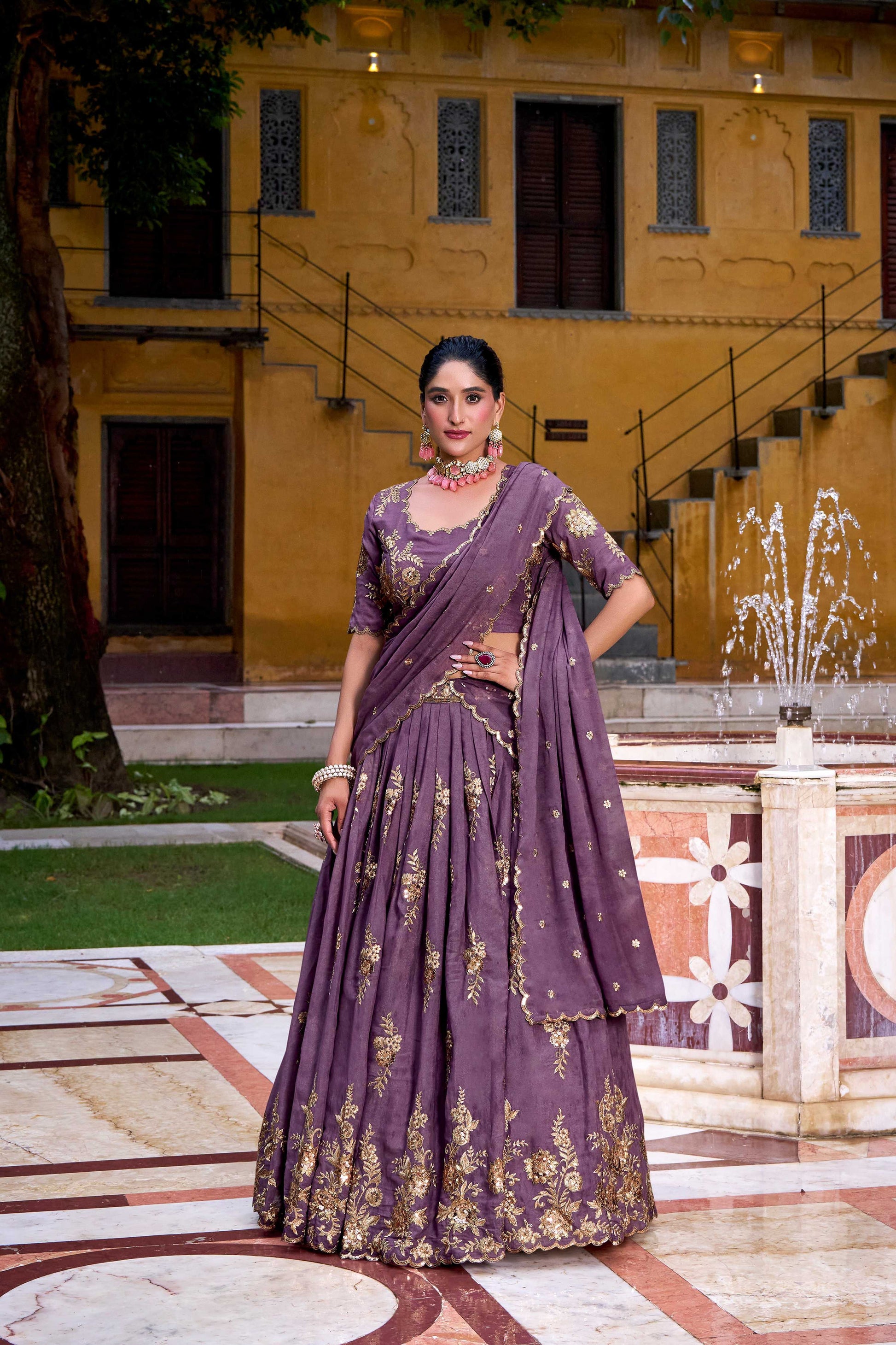 Lorenvalley Fashion Lavender Crush Sequins and Thread Embroidery Work Lehenga Choli with Dupatta - Swadesiicart