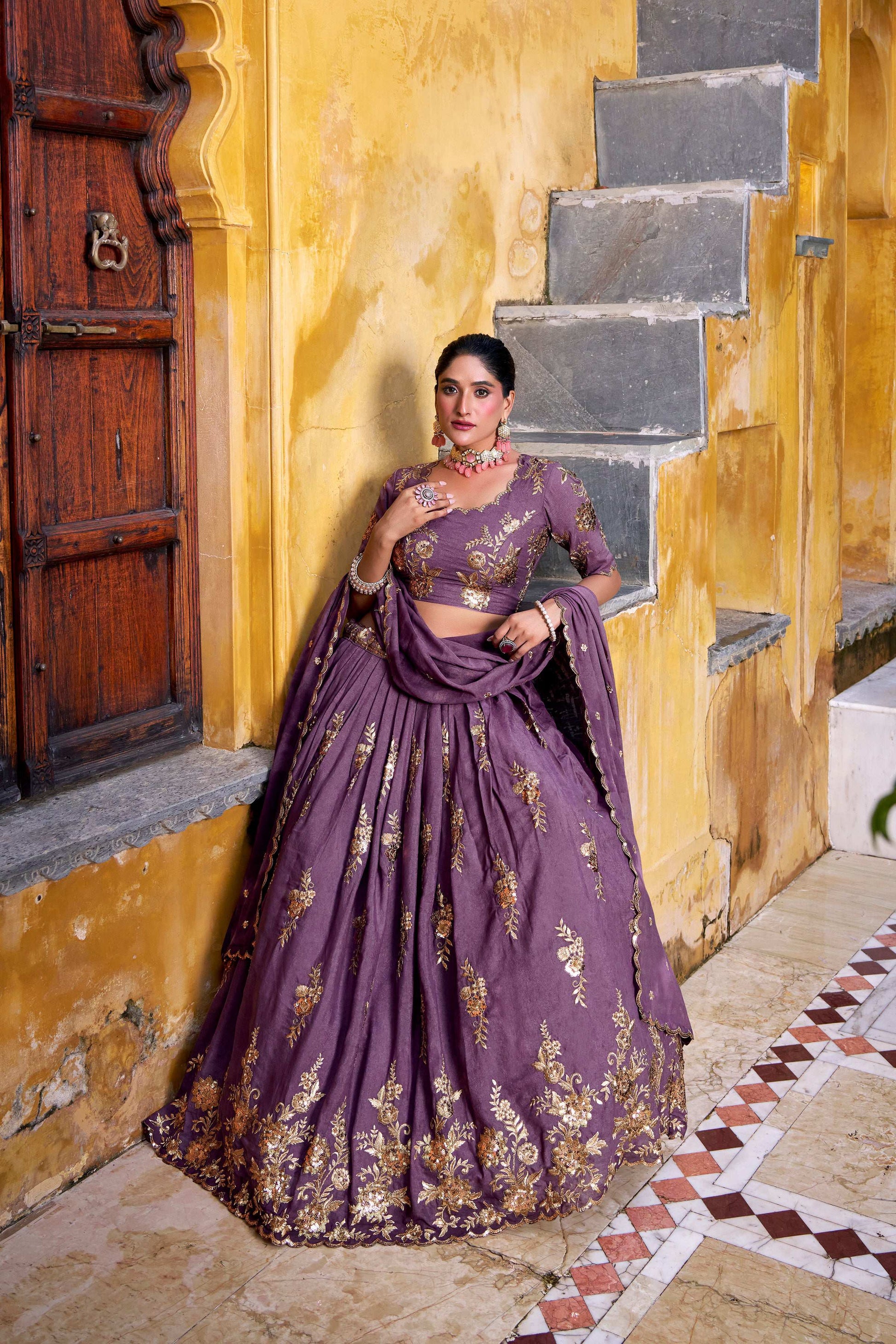 Lorenvalley Fashion Lavender Crush Sequins and Thread Embroidery Work Lehenga Choli with Dupatta - Swadesiicart