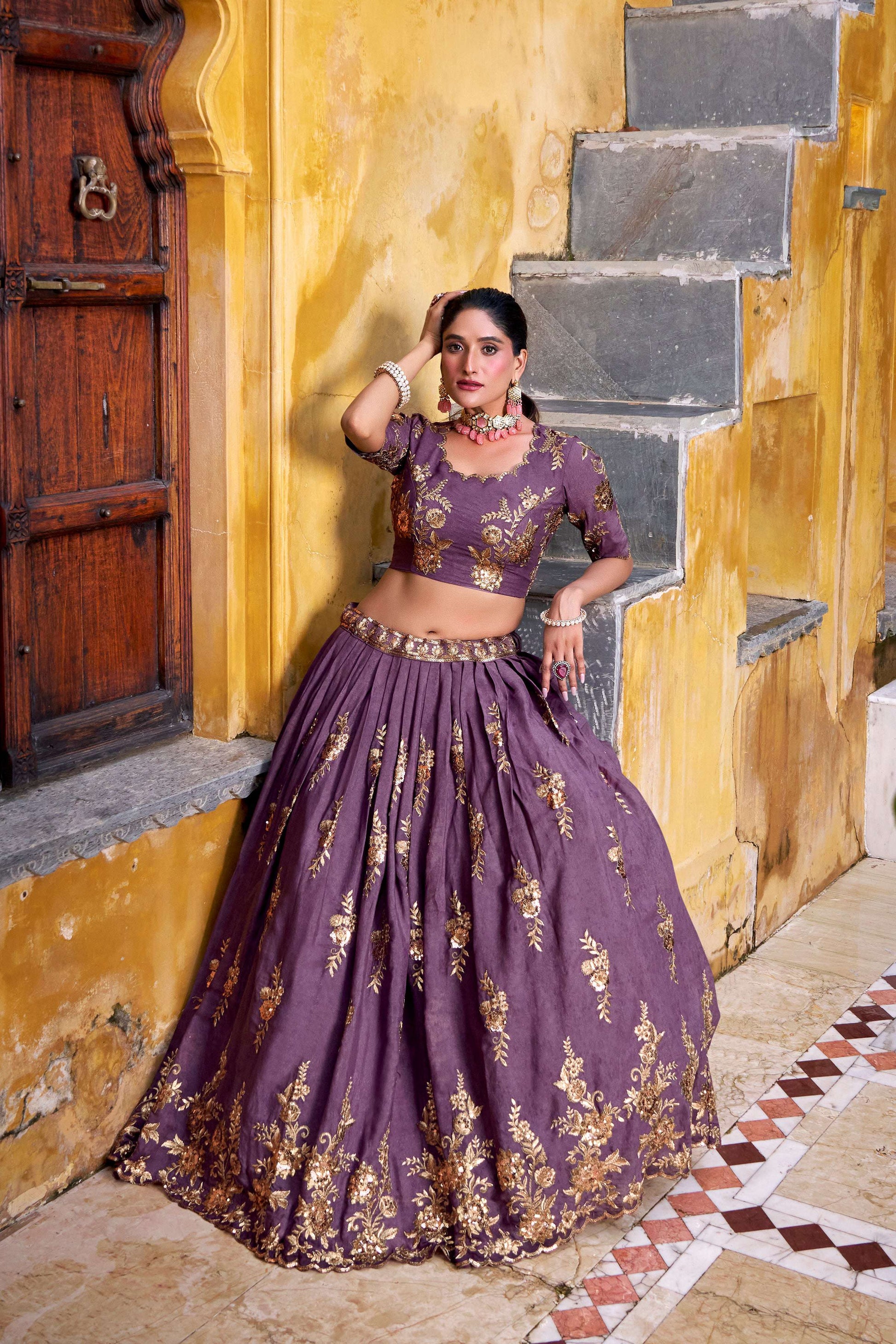 Lorenvalley Fashion Lavender Crush Sequins and Thread Embroidery Work Lehenga Choli with Dupatta - Swadesiicart