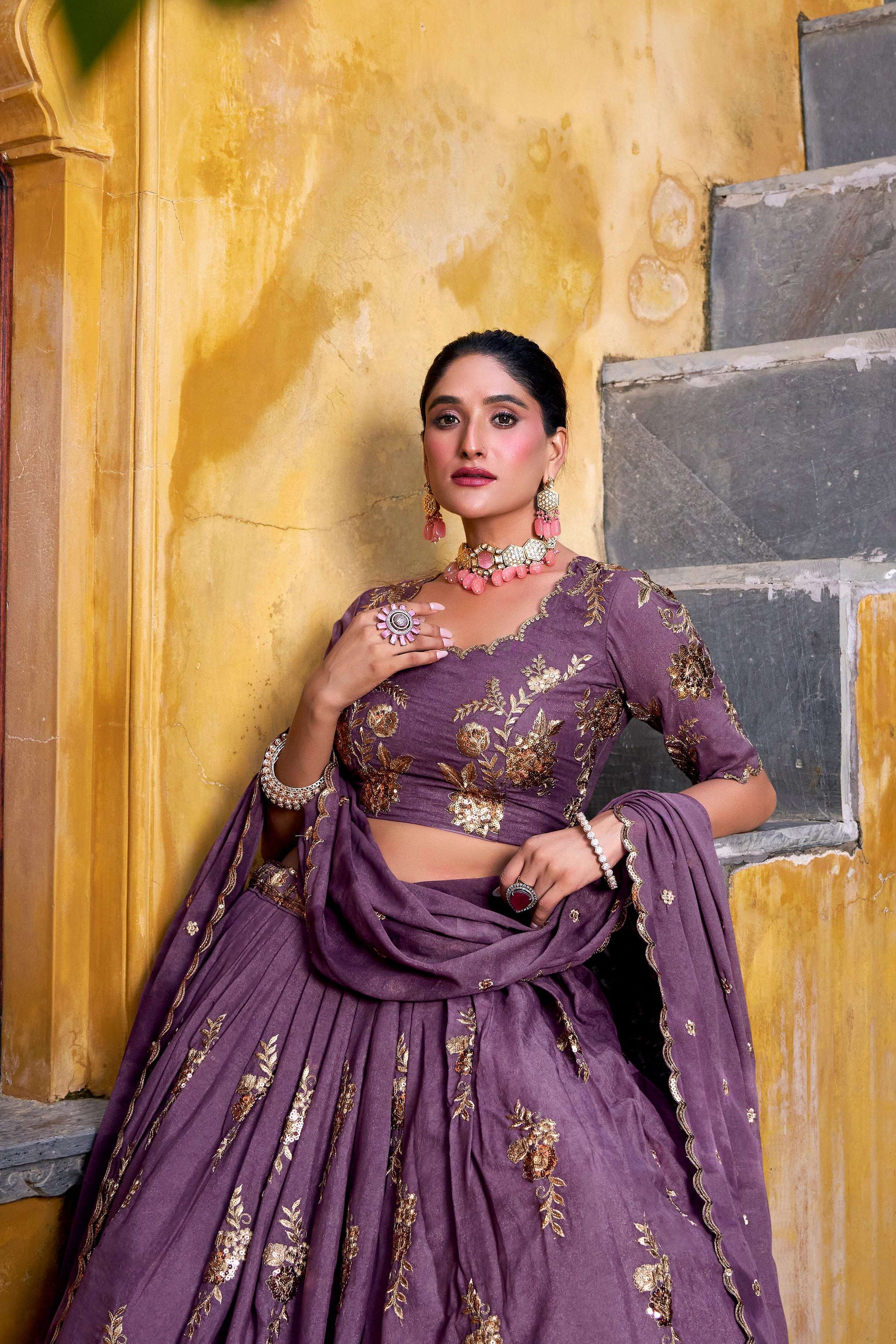 Lorenvalley Fashion Lavender Crush Sequins and Thread Embroidery Work Lehenga Choli with Dupatta - Swadesiicart