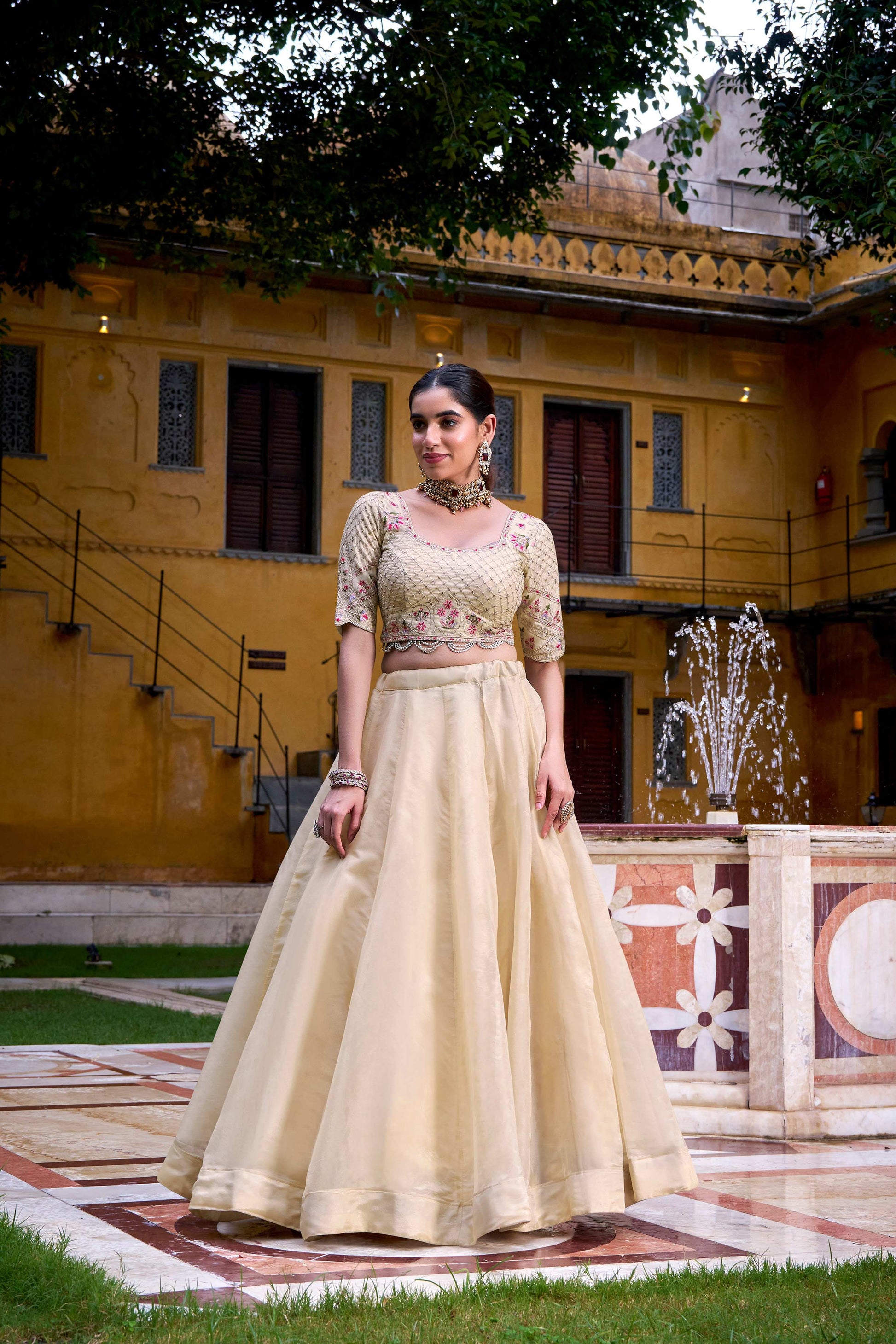 Lorenvalley Fashion Off White Raspberry Plain with Canvas and Can Can Lehenga Choli with Dupatta - Swadesiicart