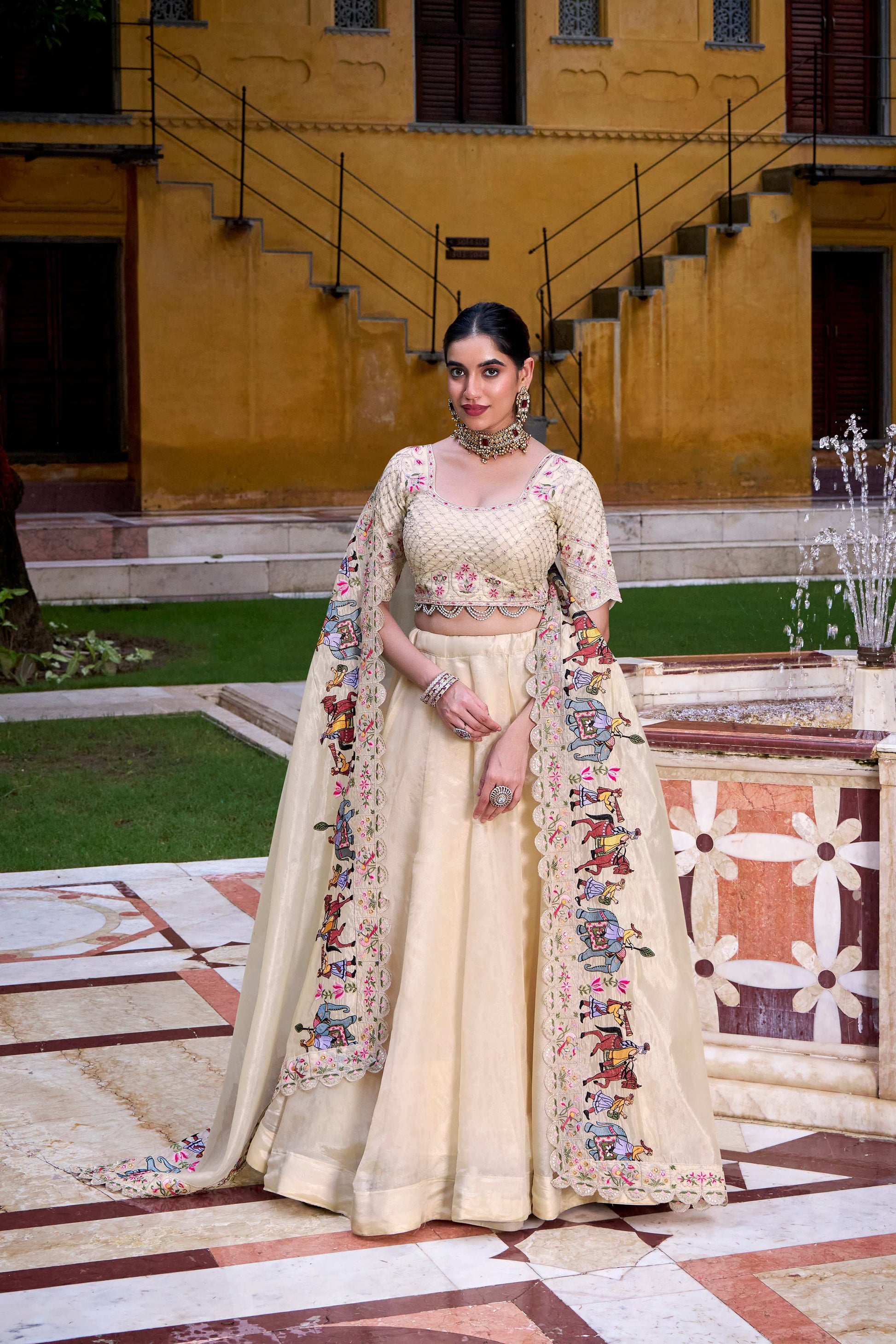 Lorenvalley Fashion Off White Raspberry Plain with Canvas and Can Can Lehenga Choli with Dupatta - Swadesiicart