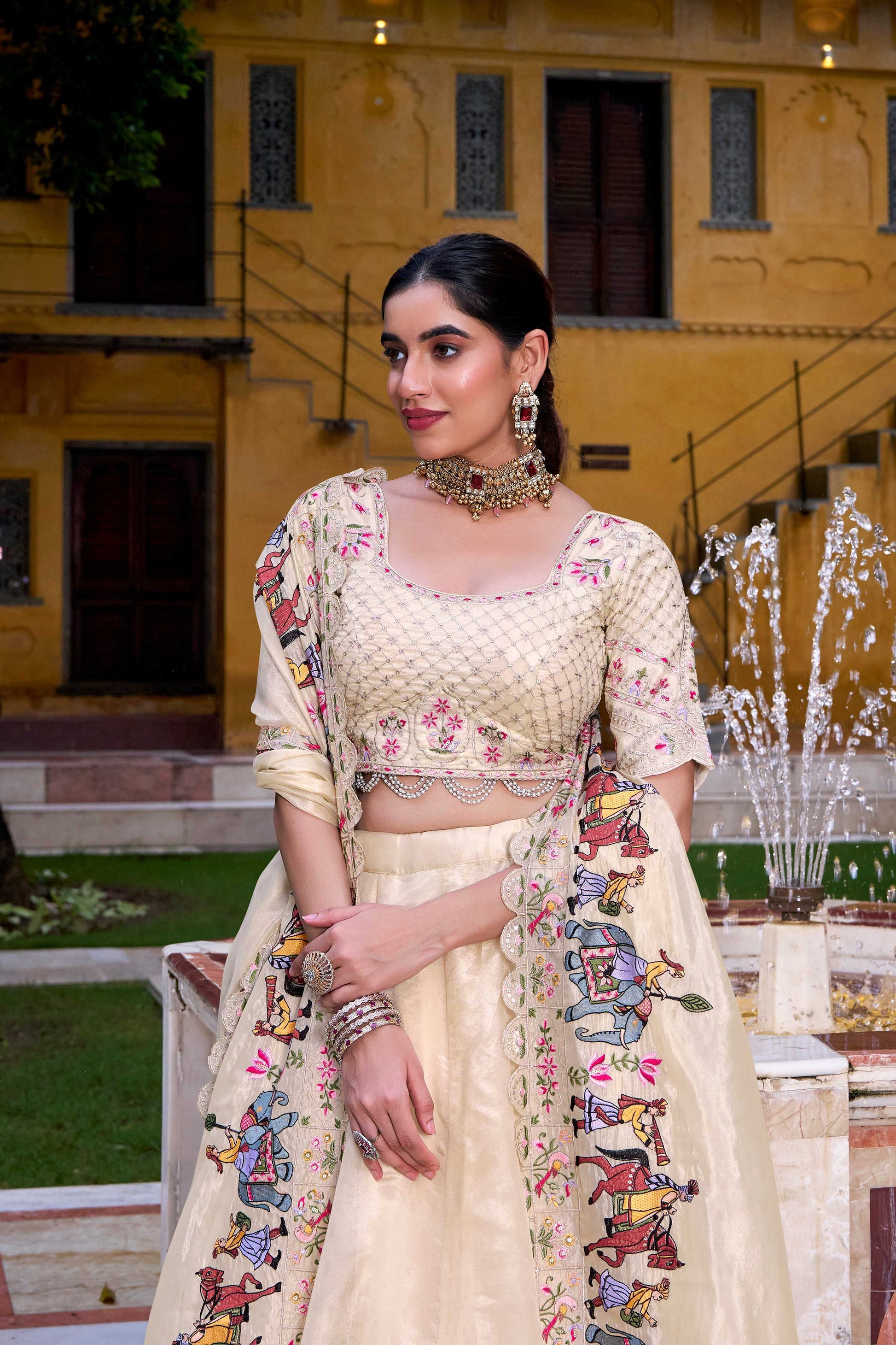 Lorenvalley Fashion Off White Raspberry Plain with Canvas and Can Can Lehenga Choli with Dupatta - Swadesiicart