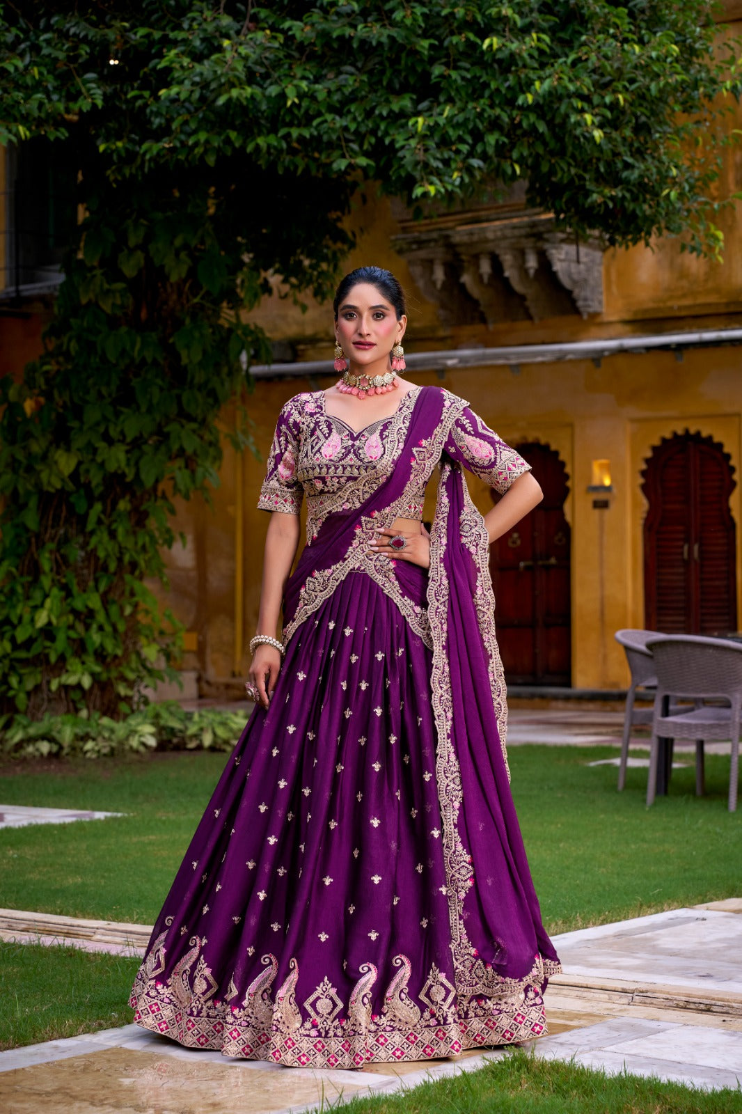 Lorenvalley Fashion Purple Rangoli Crush Sequins and Thread Embroidery Work Lehenga Choli with Dupatta - Swadesiicart