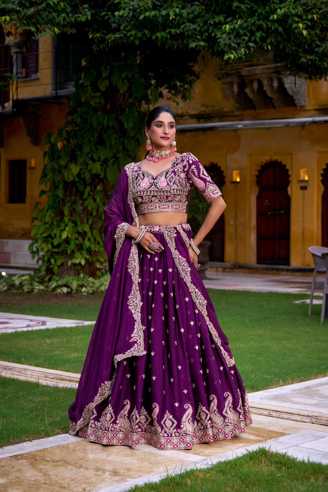 Lorenvalley Fashion Purple Rangoli Crush Sequins and Thread Embroidery Work Lehenga Choli with Dupatta - Swadesiicart