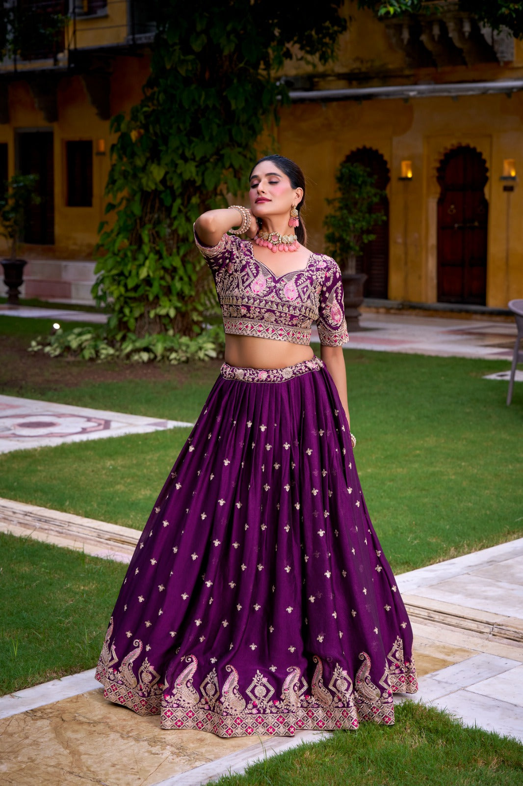 Lorenvalley Fashion Purple Rangoli Crush Sequins and Thread Embroidery Work Lehenga Choli with Dupatta - Swadesiicart