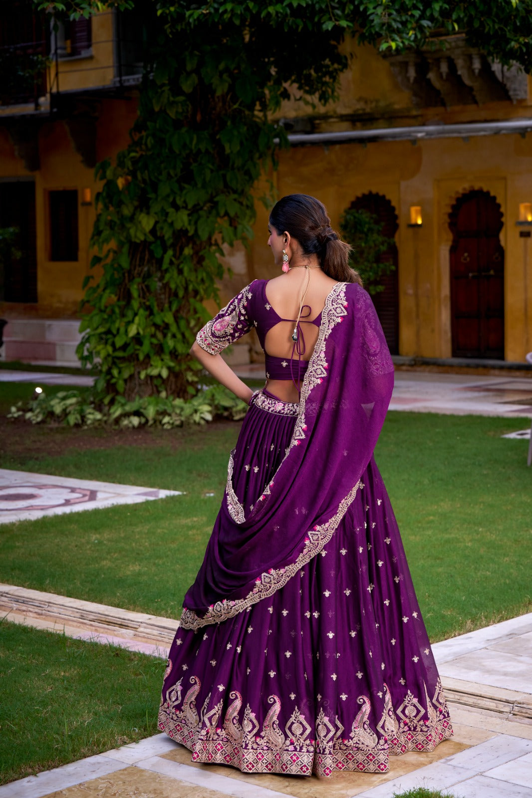Lorenvalley Fashion Purple Rangoli Crush Sequins and Thread Embroidery Work Lehenga Choli with Dupatta - Swadesiicart