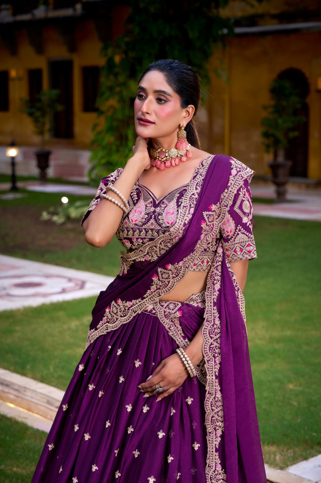 Lorenvalley Fashion Purple Rangoli Crush Sequins and Thread Embroidery Work Lehenga Choli with Dupatta - Swadesiicart