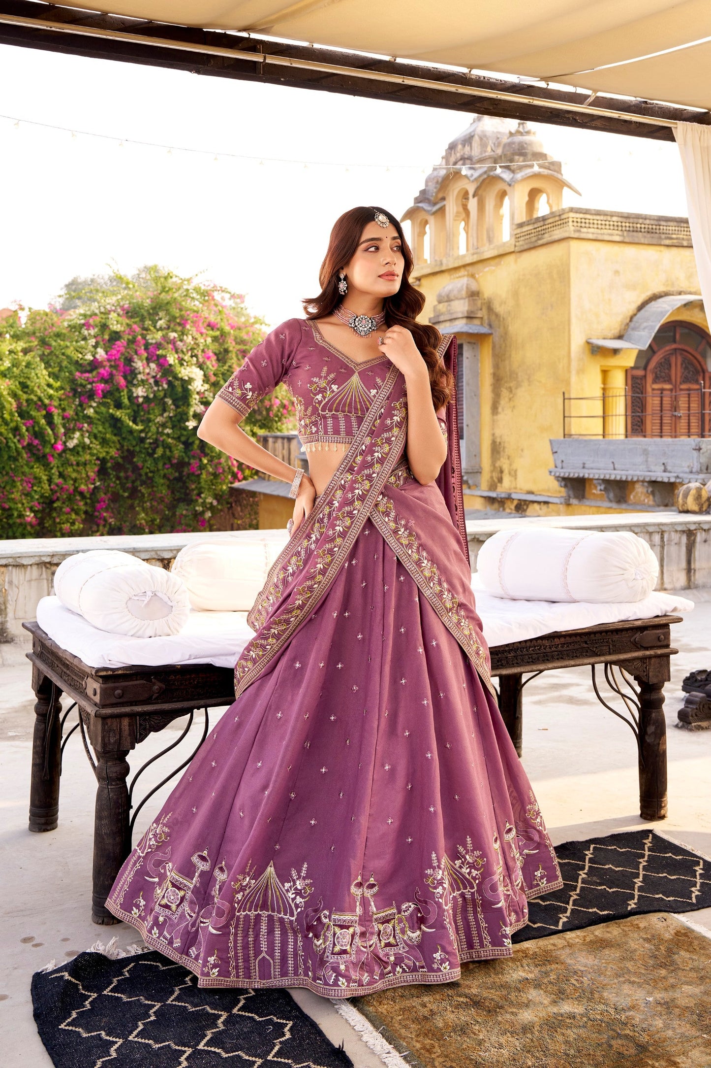 Lorenvalley Fashion Lavender Crush Silk Sequins and Thread Embroidery Work Lehenga Choli with Dupatta - Swadesiicart