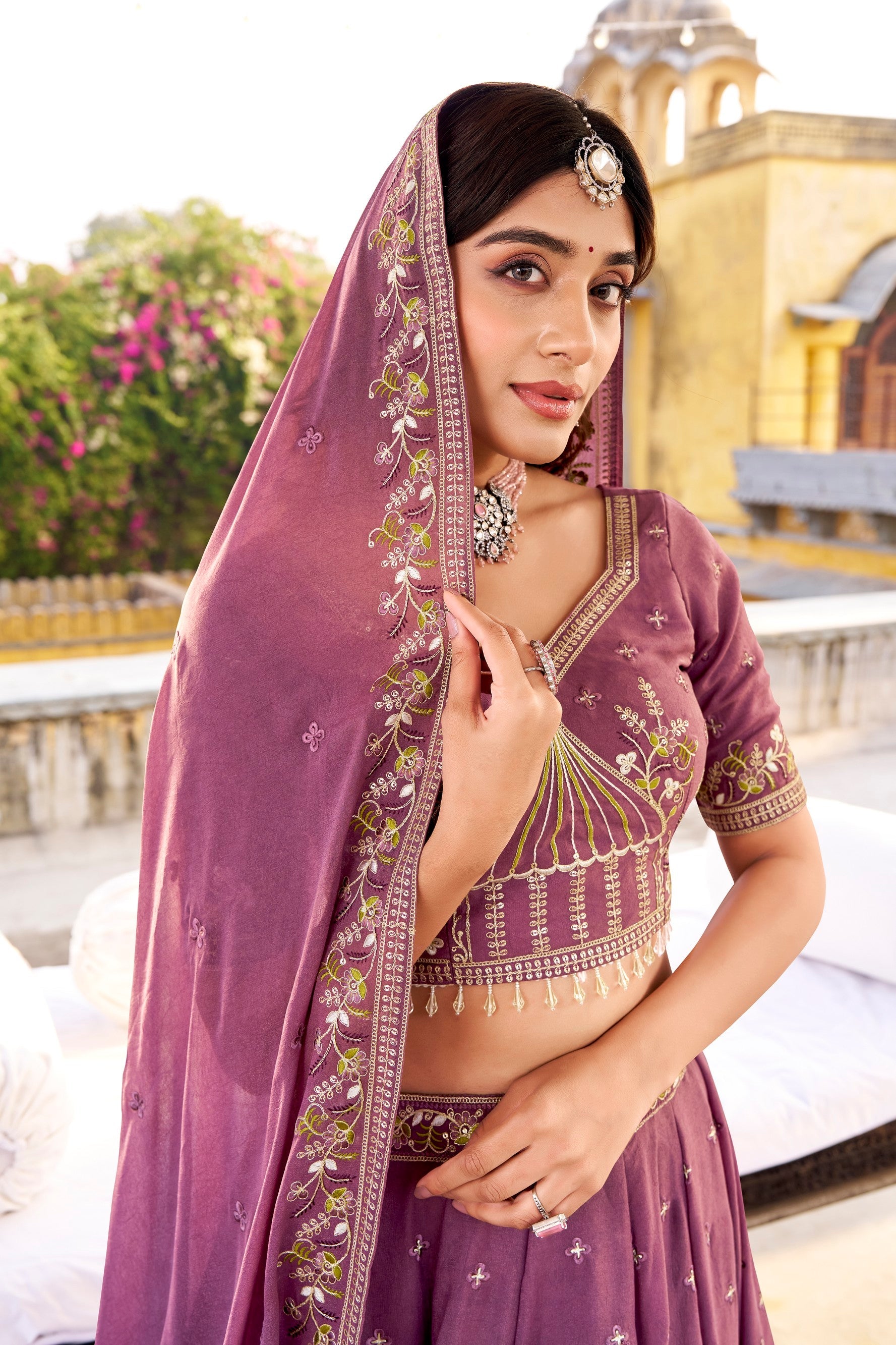 Lorenvalley Fashion Lavender Crush Silk Sequins and Thread Embroidery Work Lehenga Choli with Dupatta - Swadesiicart