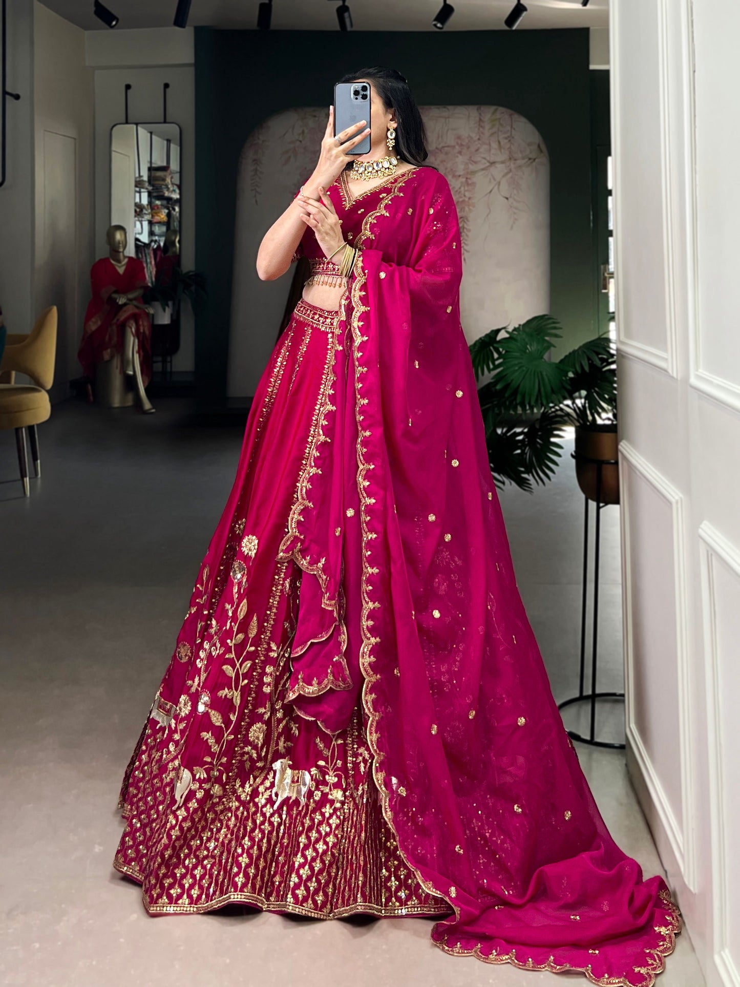 Lorenvalley Fashion Ranipink Natural Silk Sequins and Thread Embroidery Work Lehenga Choli with Dupatta - Swadesiicart