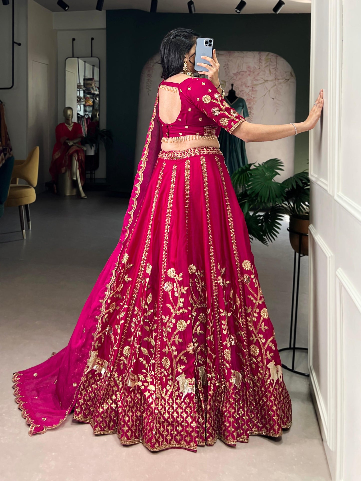 Lorenvalley Fashion Ranipink Natural Silk Sequins and Thread Embroidery Work Lehenga Choli with Dupatta - Swadesiicart