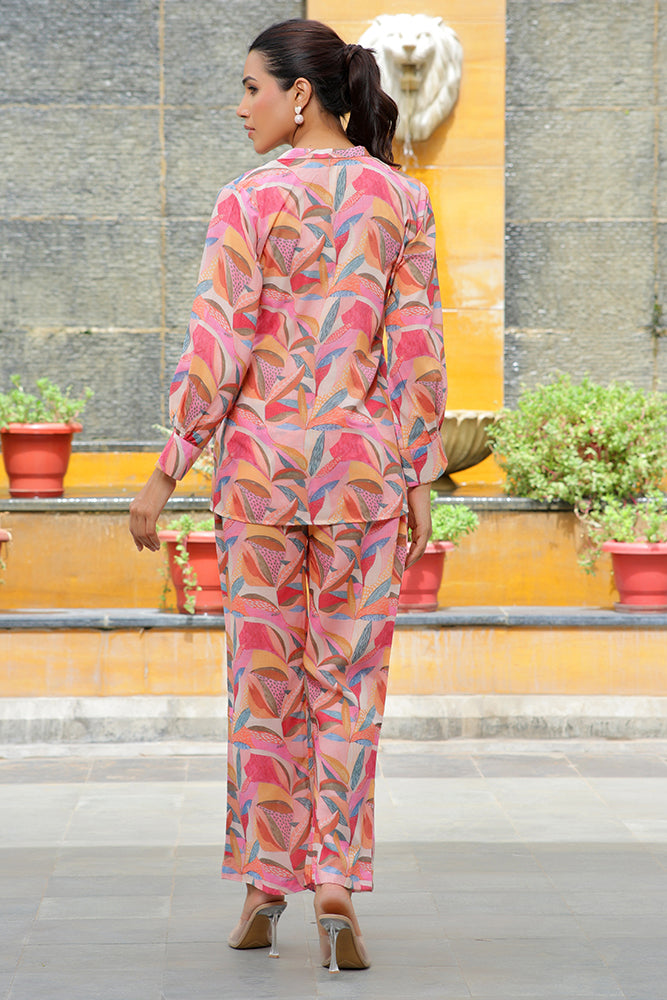 Vaasva Women Pink Printed Cord Set With Printed Pants - Swadesiicart