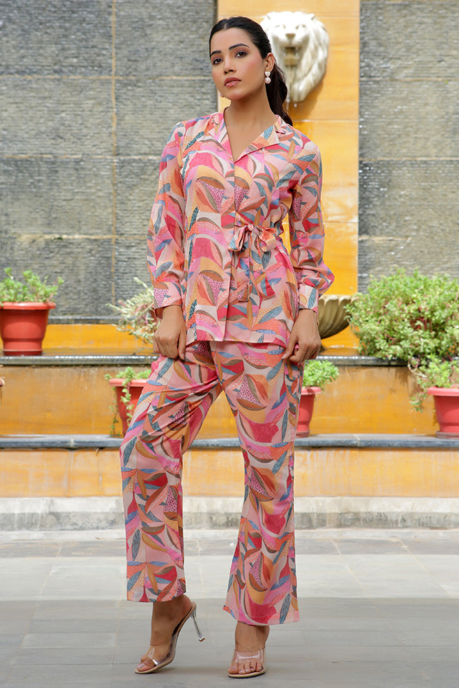 Vaasva Women Pink Printed Cord Set With Printed Pants - Swadesiicart