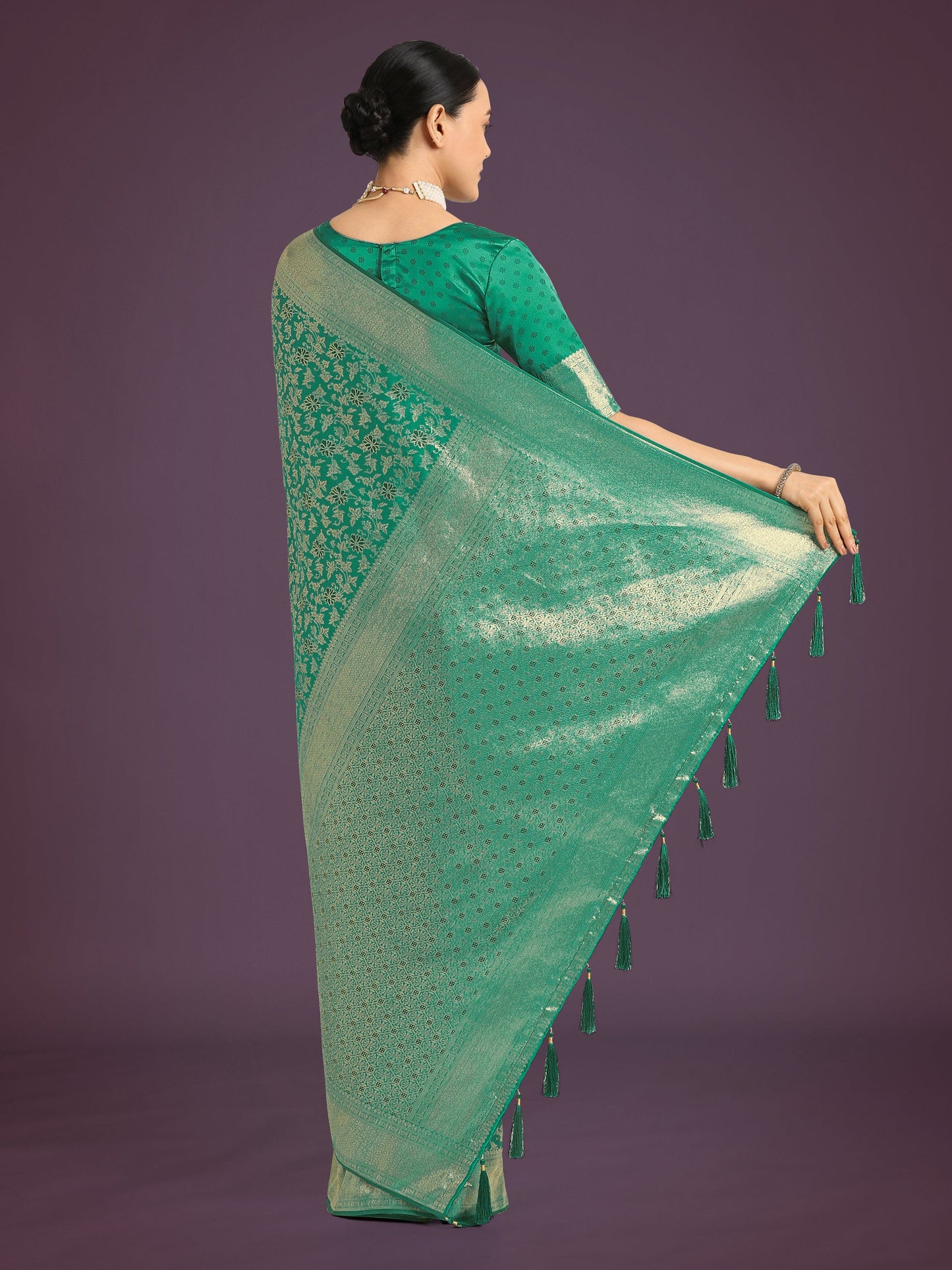 Monjolika Fashion Scintilla Turquoise Banarasi Satin Silk Meenakari zari weaving Pattern Saree | Swadesiicart