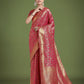 Monjolika Fashion Scintilla Magenta Banarasi Satin Silk Meenakari zari weaving Pattern Saree | Swadesiicart