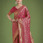 Monjolika Fashion Scintilla Magenta Banarasi Satin Silk Meenakari zari weaving Pattern Saree | Swadesiicart
