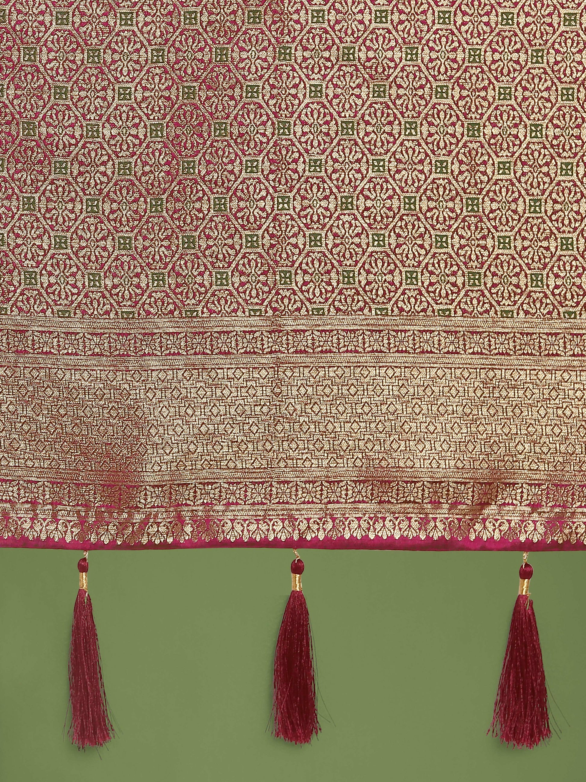 Monjolika Fashion Scintilla Magenta Banarasi Satin Silk Meenakari zari weaving Pattern Saree | Swadesiicart