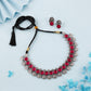Tehzeeb Creations Silver Plated Pink Colour Stone Jewellery Choker Necklace Set With Matching Pair of Stud Earrings - Swadesiicart