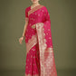 Monjolika Fashion Hot Pink With Gold Bordar Banarasi Woven Satin Saree | Swadesiicart