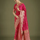 Monjolika Fashion Hot Pink With Gold Bordar Banarasi Woven Satin Saree | Swadesiicart