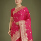 Monjolika Fashion Hot Pink With Gold Bordar Banarasi Woven Satin Saree | Swadesiicart
