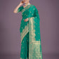 Monjolika Fashion Turquoise With Gold Bordar Banarasi Woven Satin Saree | Swadesiicart