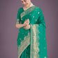 Monjolika Fashion Turquoise With Gold Bordar Banarasi Woven Satin Saree | Swadesiicart