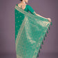 Monjolika Fashion Turquoise With Gold Bordar Banarasi Woven Satin Saree | Swadesiicart