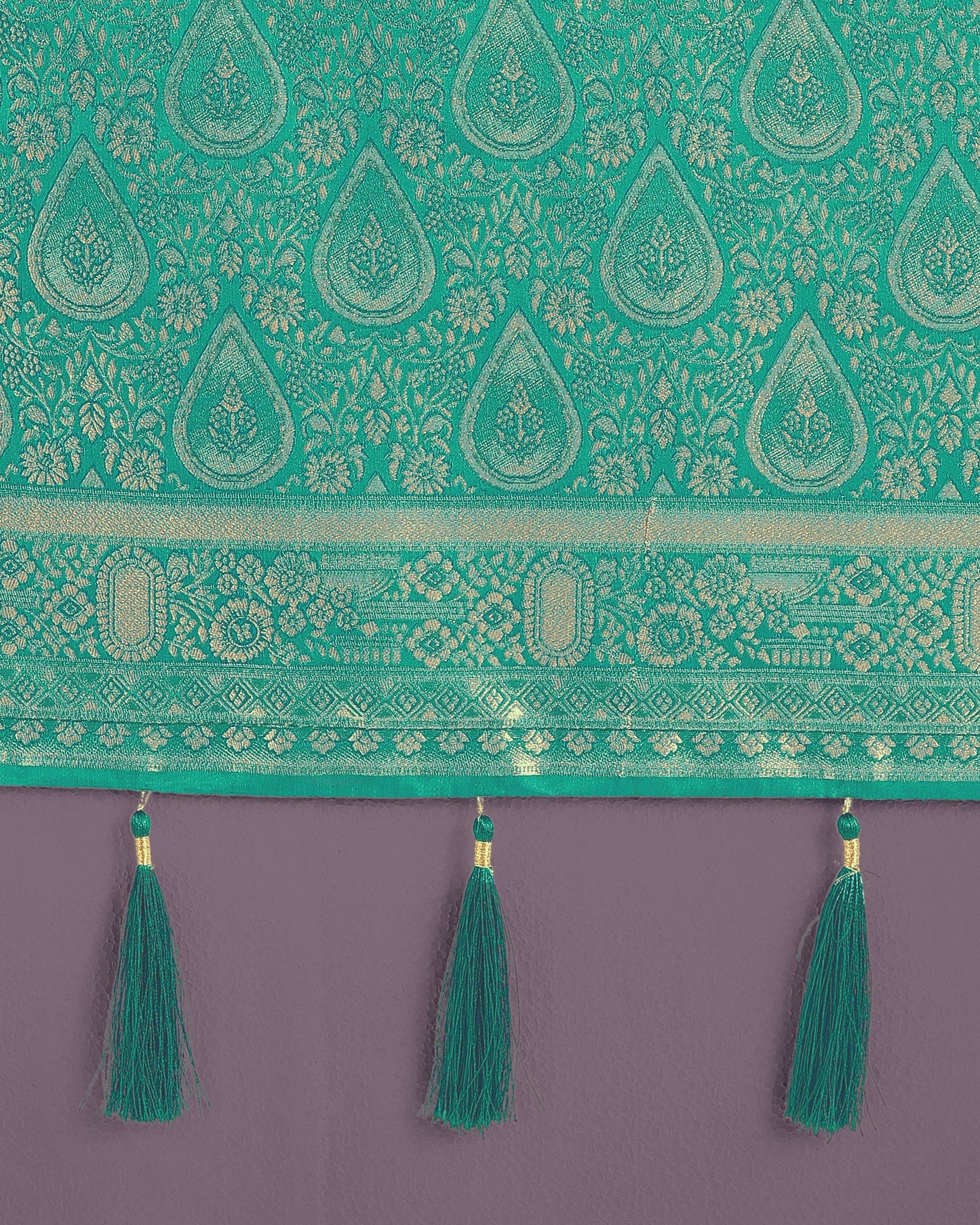 Monjolika Fashion Turquoise With Gold Bordar Banarasi Woven Satin Saree | Swadesiicart