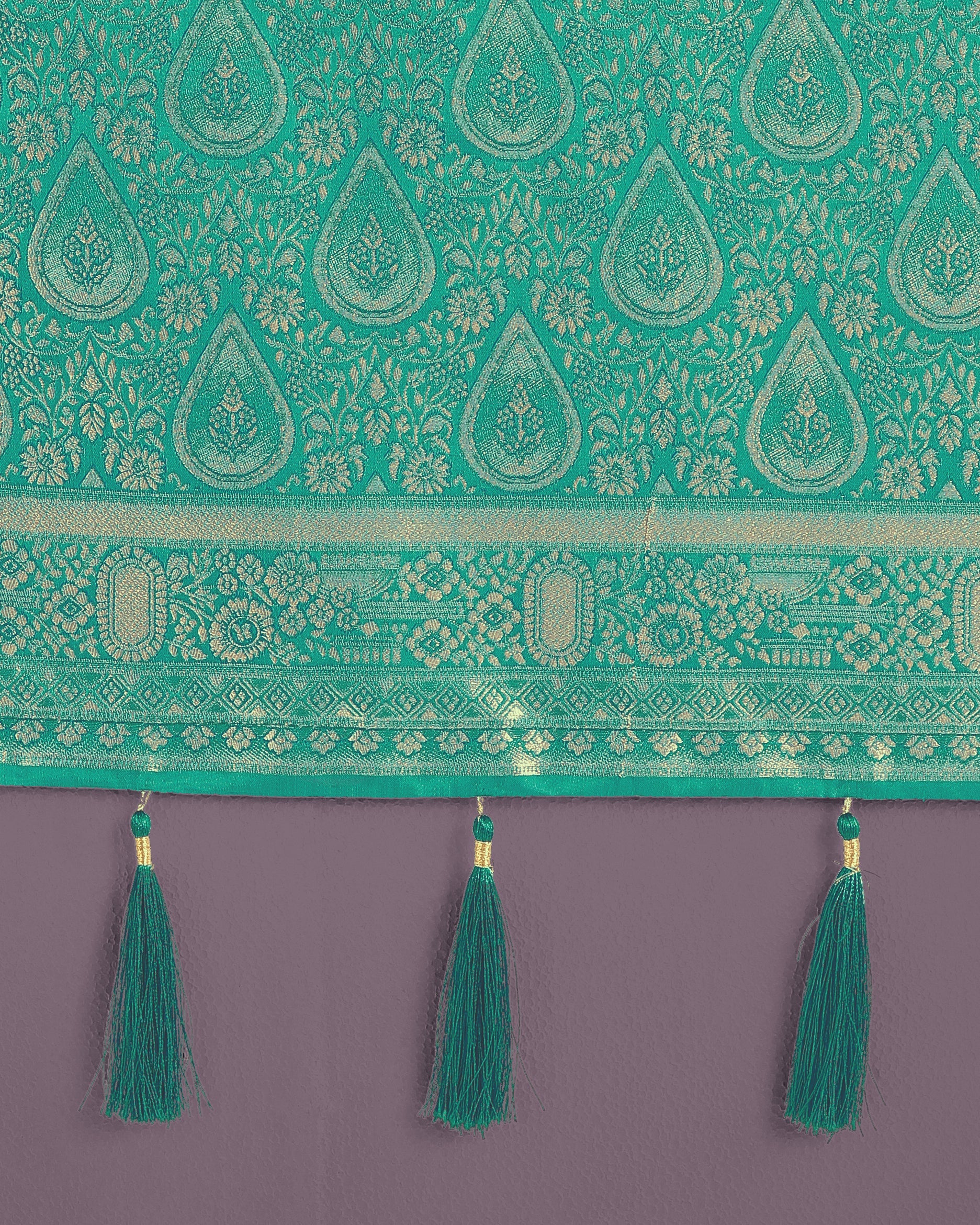 Monjolika Fashion Turquoise With Gold Bordar Banarasi Woven Satin Saree | Swadesiicart