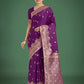 Monjolika Fashion Purple With Gold Bordar Banarasi Woven Satin Saree | Swadesiicart