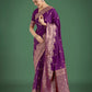 Monjolika Fashion Purple With Gold Bordar Banarasi Woven Satin Saree | Swadesiicart