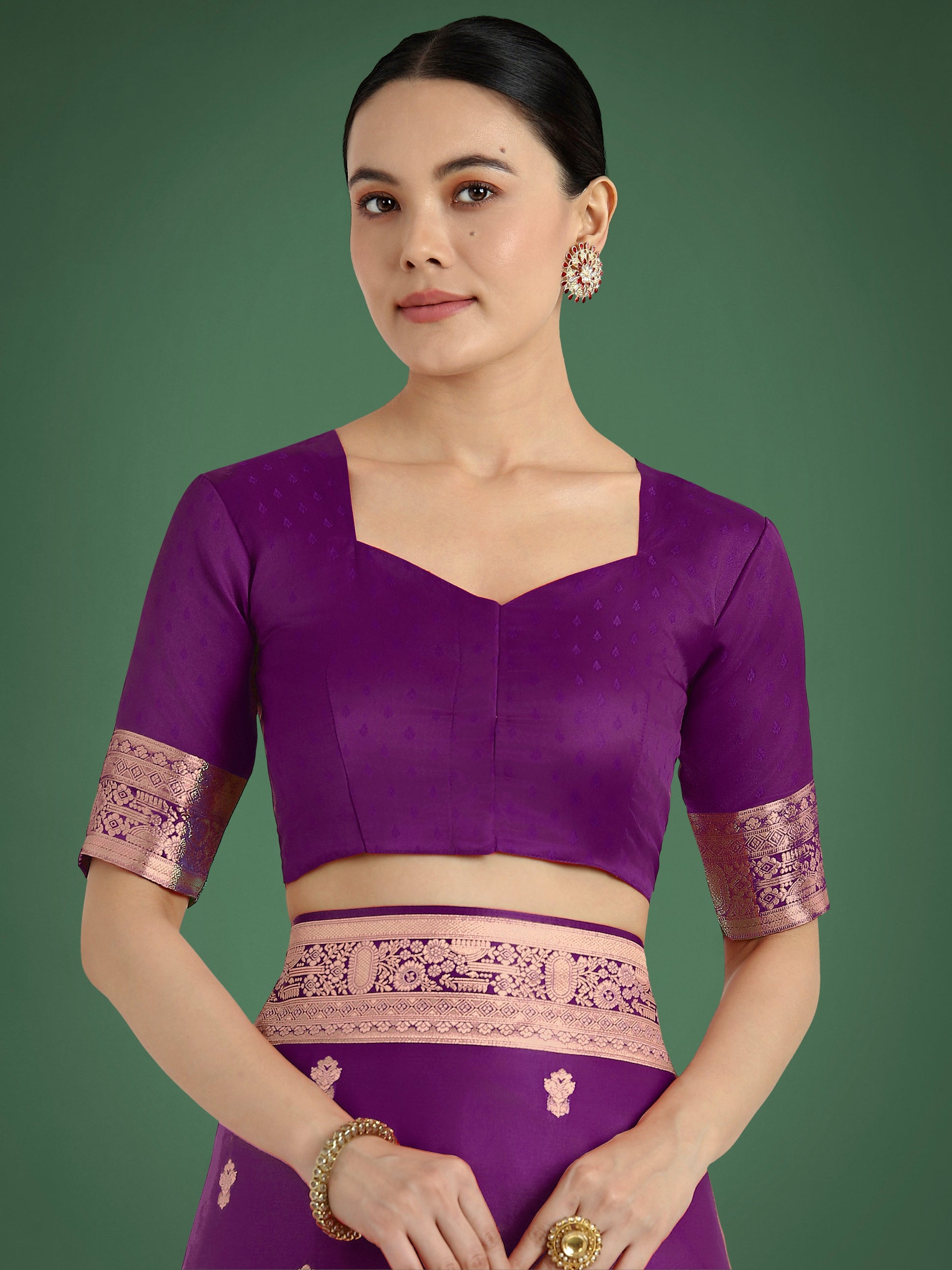 Monjolika Fashion Purple With Gold Bordar Banarasi Woven Satin Saree | Swadesiicart
