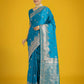Monjolika Fashion Cyan blue With Gold Bordar Banarasi Woven Satin Saree | Swadesiicart